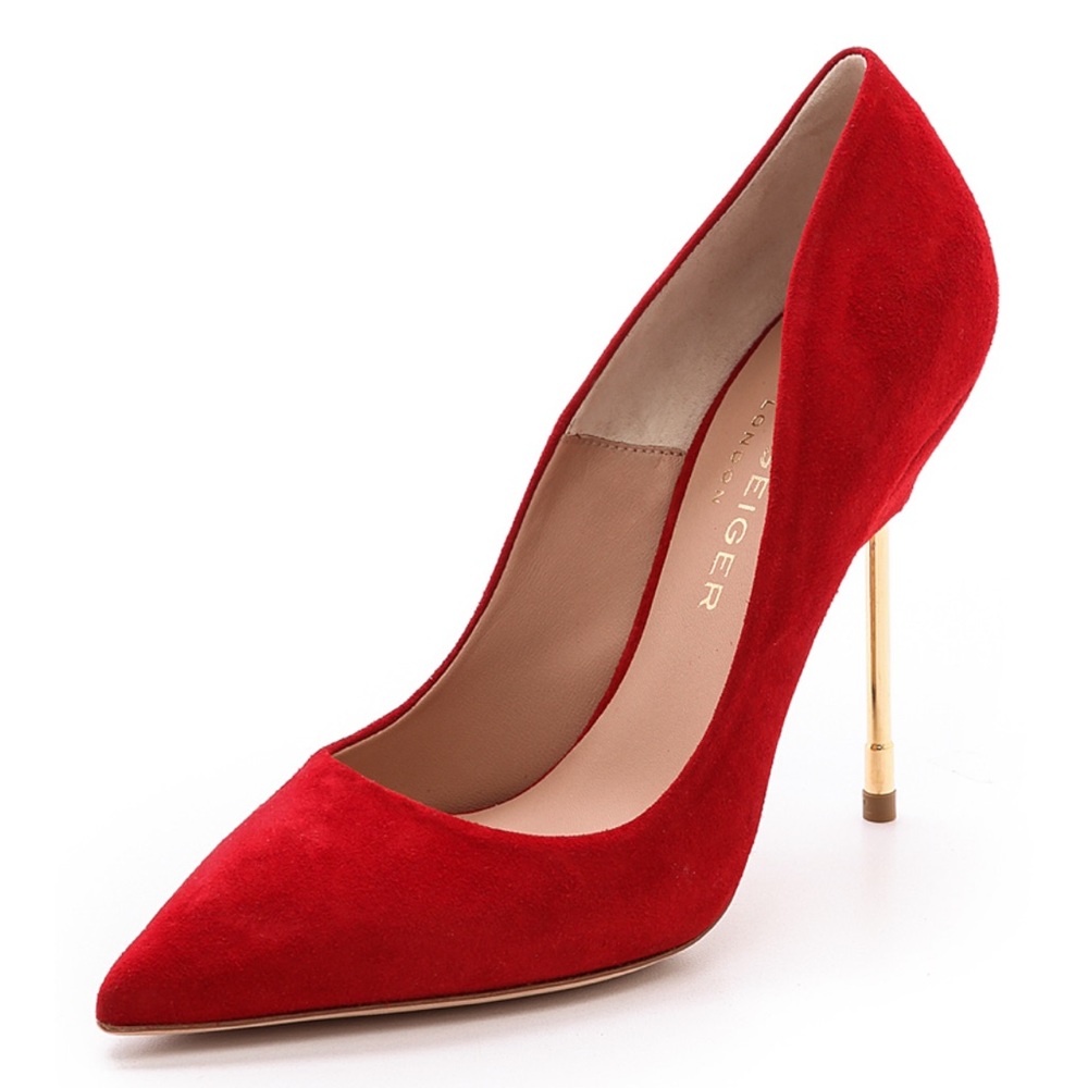 KURT GEIGER POINTED TOE “BRITTON” PUMPS, SZ IT/38.5 US/8 RED VELVET NIB!!